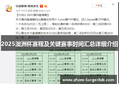 2025澳洲杯赛程及关键赛事时间汇总详细介绍